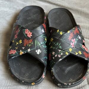 Cole Haan Black Floral Slide Sandals